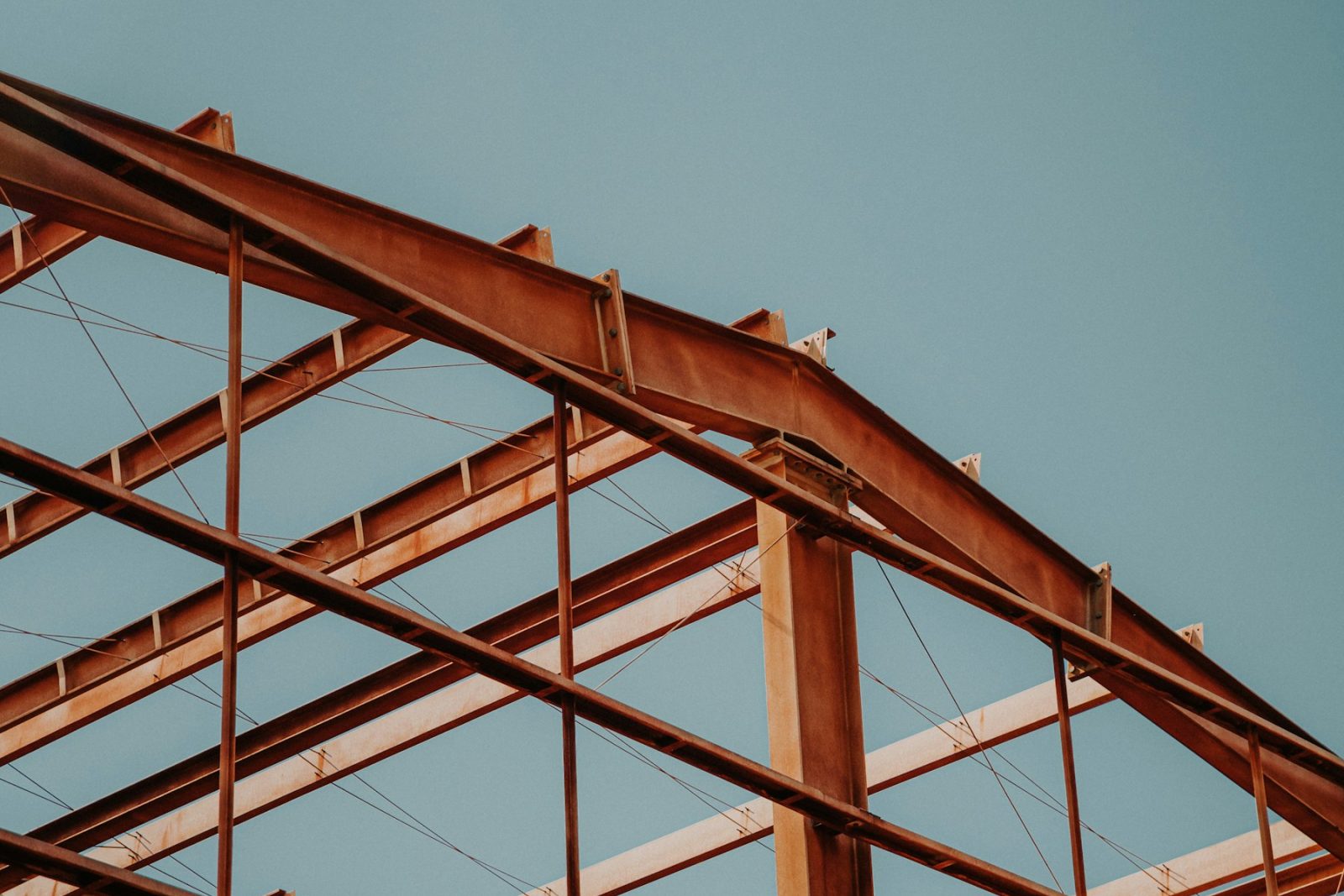Portal frames erected on the first building